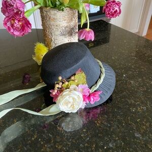 Girls Floral Black prarie Hat with Ribbon Easter cosplay Spring